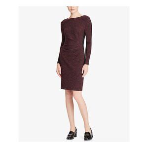 New Lauren Ralph Lauren Burgundy Two-Tone Long Sleeve Boat Neck Sheath Dress 6